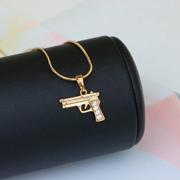 "Rose Gold Gun Shape Pendant with CZ Detail – Bold Stylish Design, XPPT1403 - Picture 6 of 13